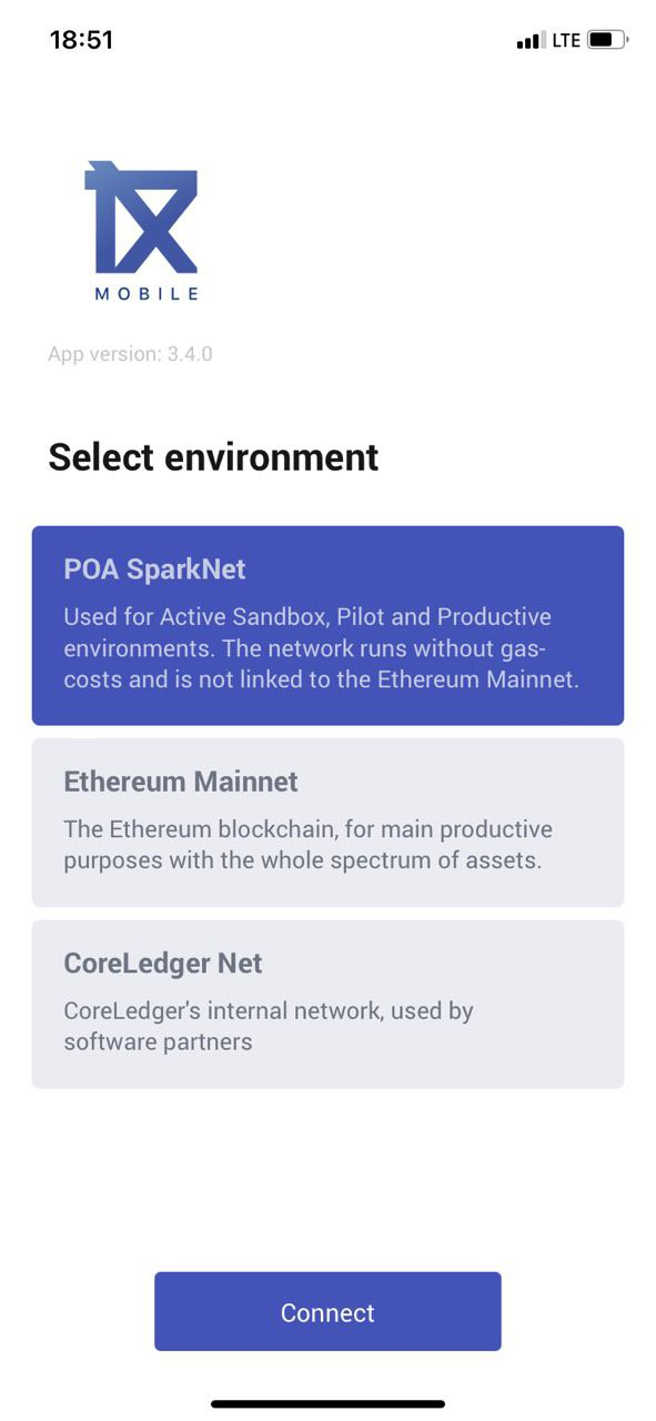 Figure 6: Select environment to which you want to connect